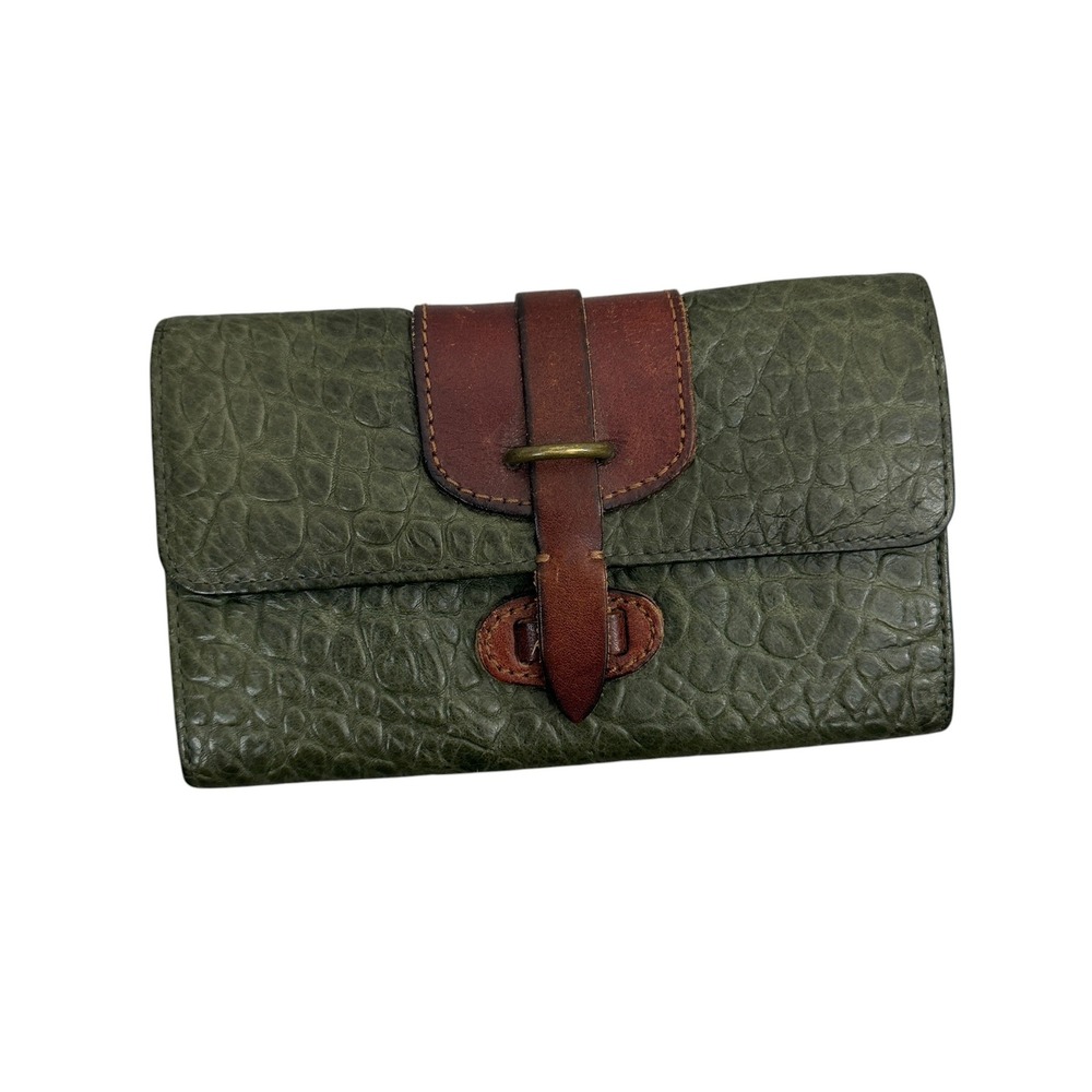 Liebeskind Wallet Womens OS Green Crocodile Embossed Leather Bifold